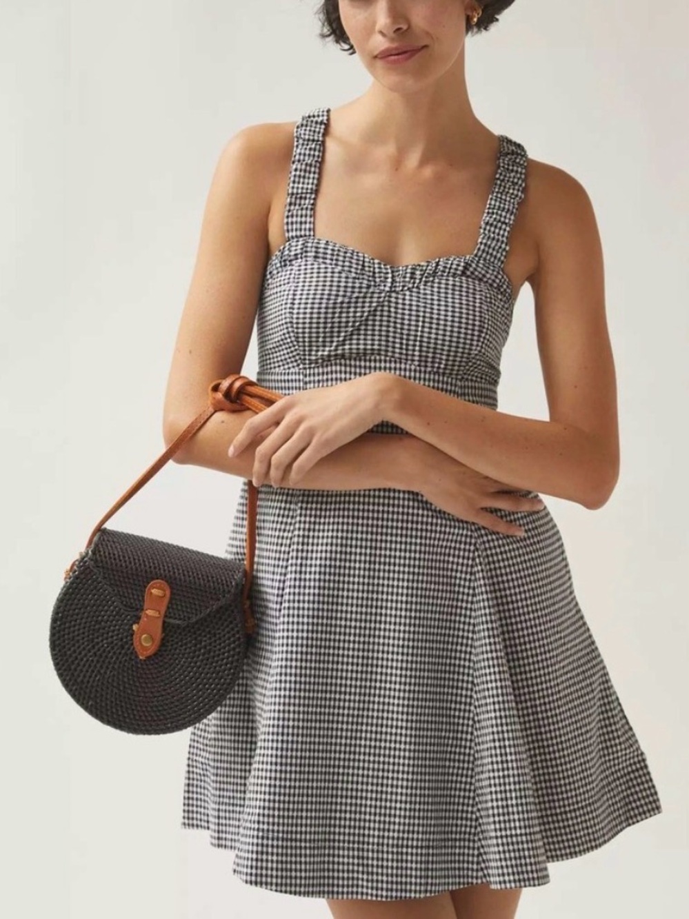 Maeve Anthropologie Gingham Sweetheart Mini Dress Black White Women's Size XS